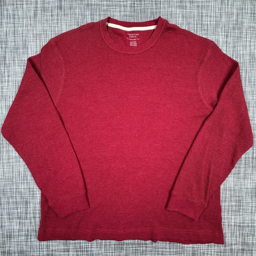 American Eagle Thermal Shirt Mens XL Red Waffle Knit Standard Fit Long Sleeve